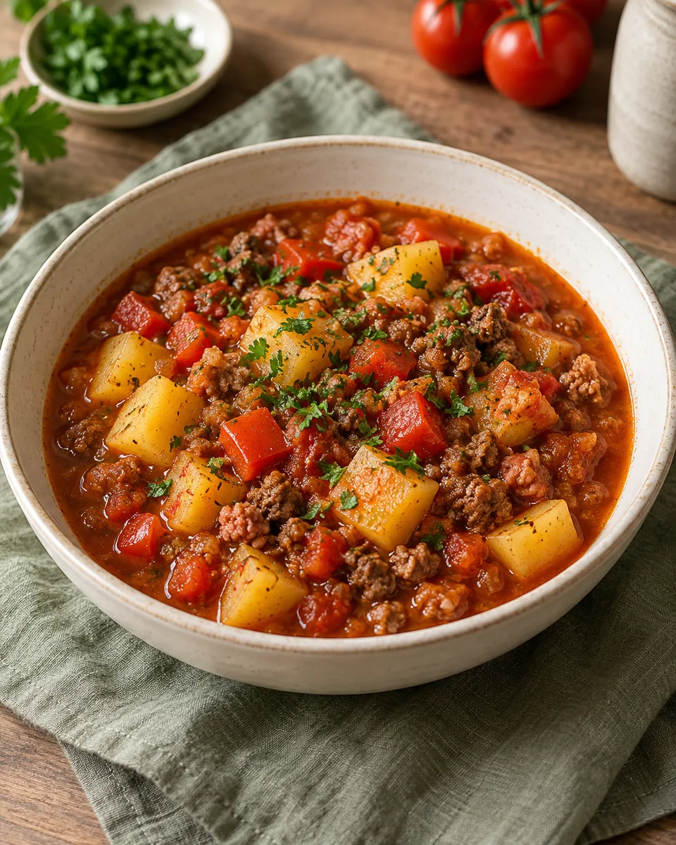 Bauerntopf mit Hackfleisch und Kartoffeln – KI-generierte Rezeptillustration