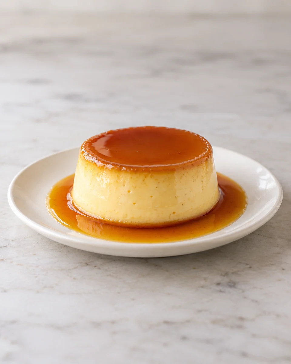 Gestürzte Crème Caramel mit glatter Vanillecreme und flüssiger Karamellsauce