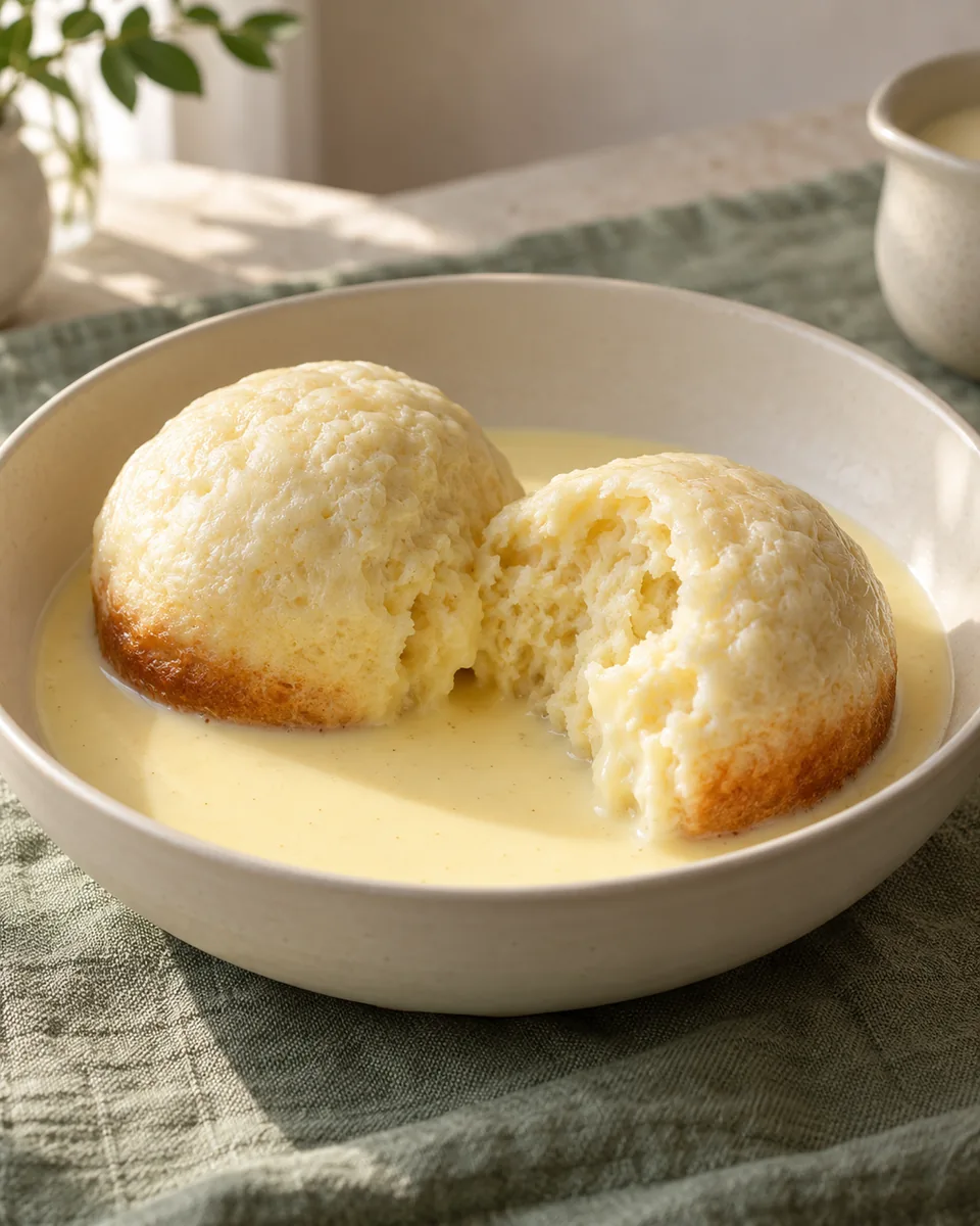 Dampfnudeln mit Vanillesauce – KI-generierte Rezeptillustration