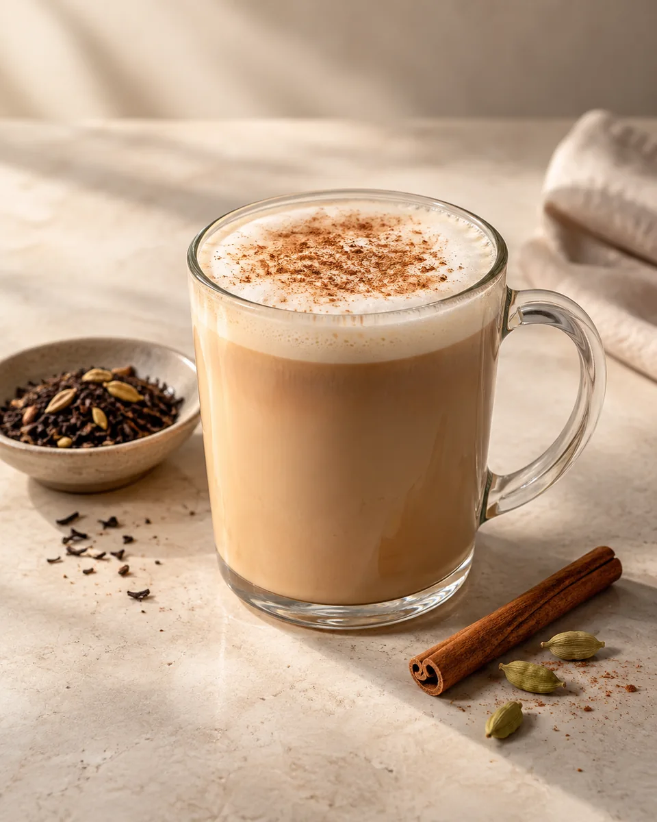 Dirty Chai Latte mit Gewürztee frisch angerichtet nach dem Rezept