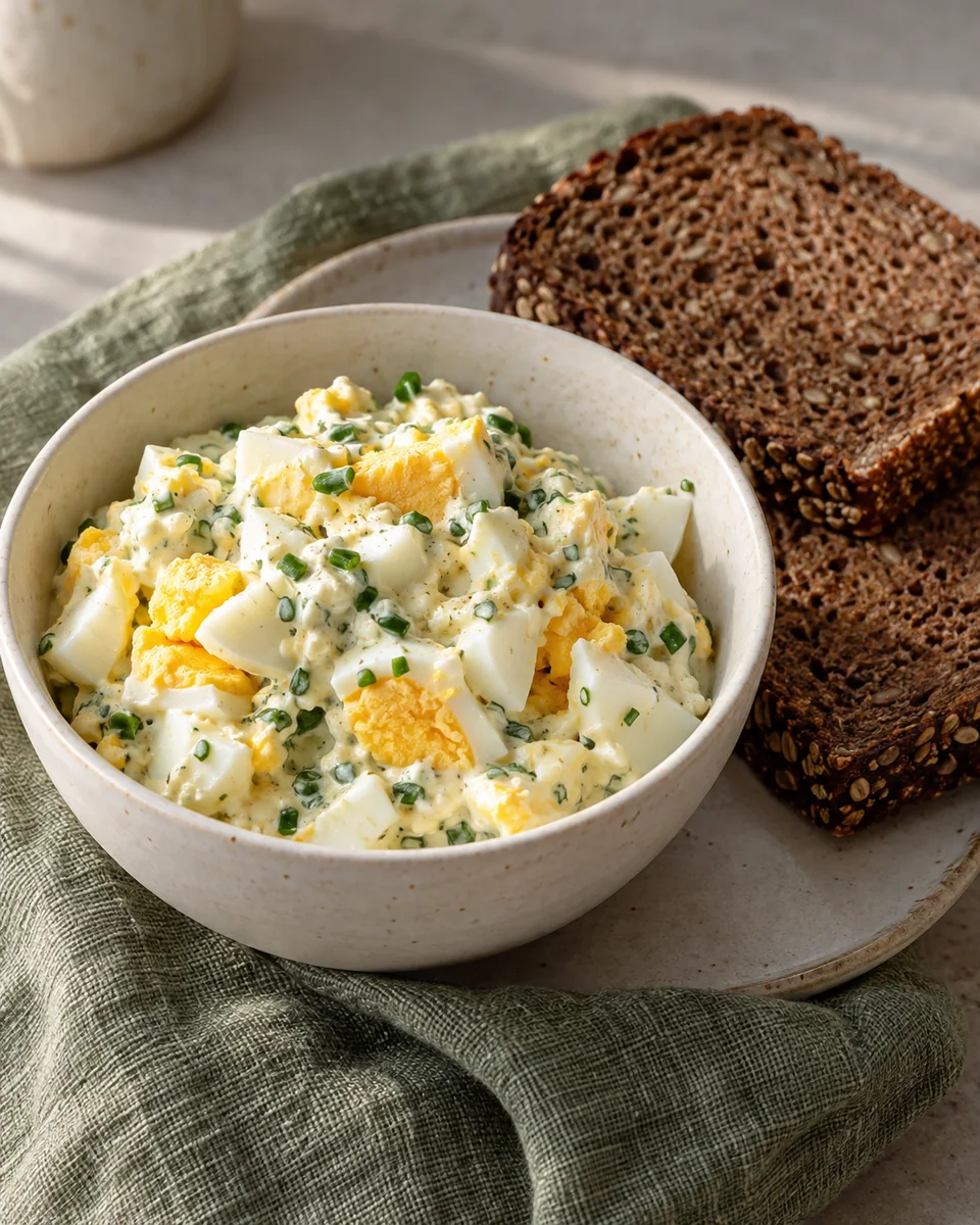 Eiersalat mit Schnittlauch und Vollkornbrot – KI-generierte Rezeptillustration
