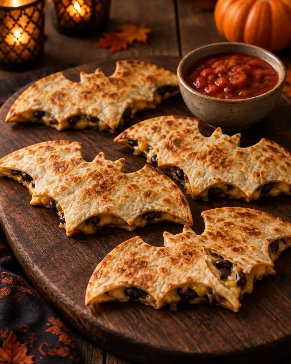 Goldene Tortilla-Fledermäuse mit Käse-Bohnen-Füllung und einer Schale Tomatensalsa