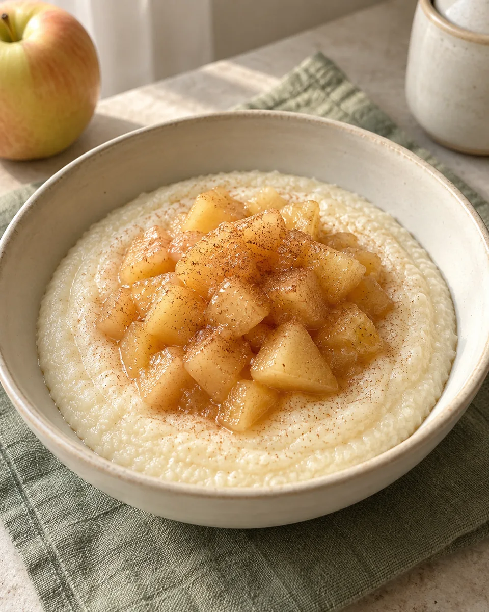 Warmer Grießbrei mit Apfelkompott – KI-generierte Rezeptillustration