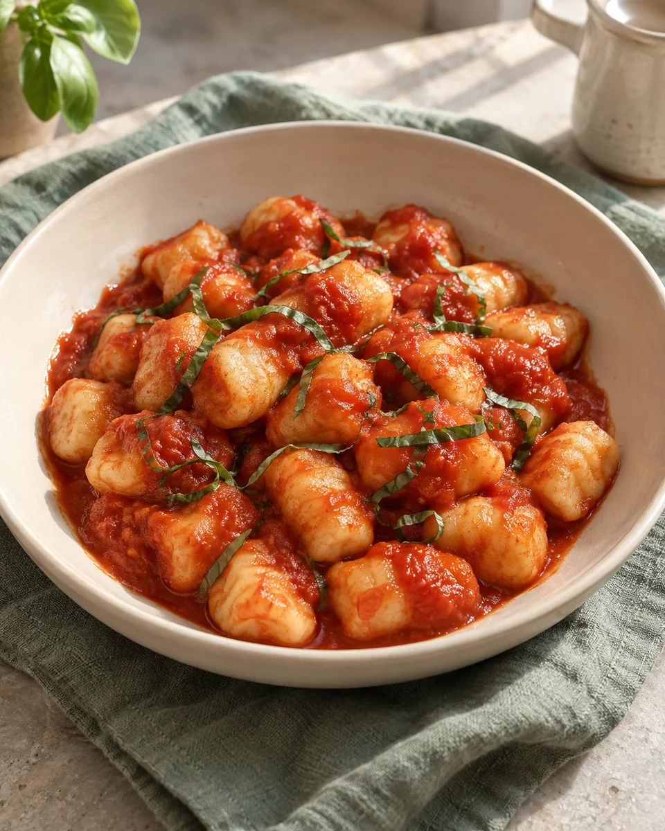 Kartoffelgnocchi selber machen mit Tomatensauce – KI-generierte Rezeptillustration