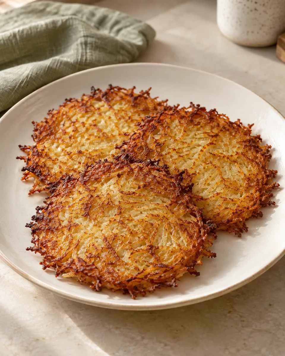 Knusprige Kartoffelpuffer klassisch mit Ei – appetitlich angerichtete Rezeptillustration