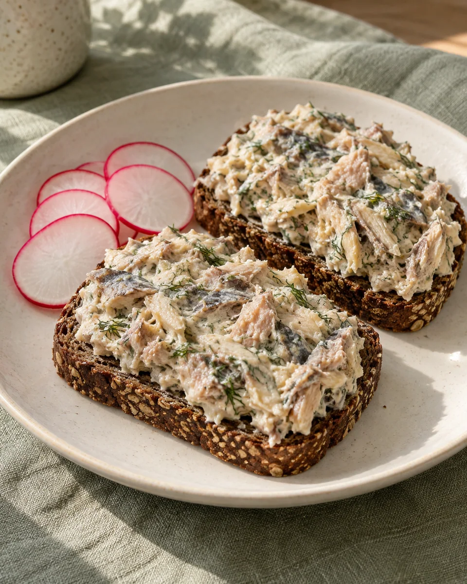 Räuchermakrelencreme auf Roggenbrot – KI-generierte Rezeptillustration