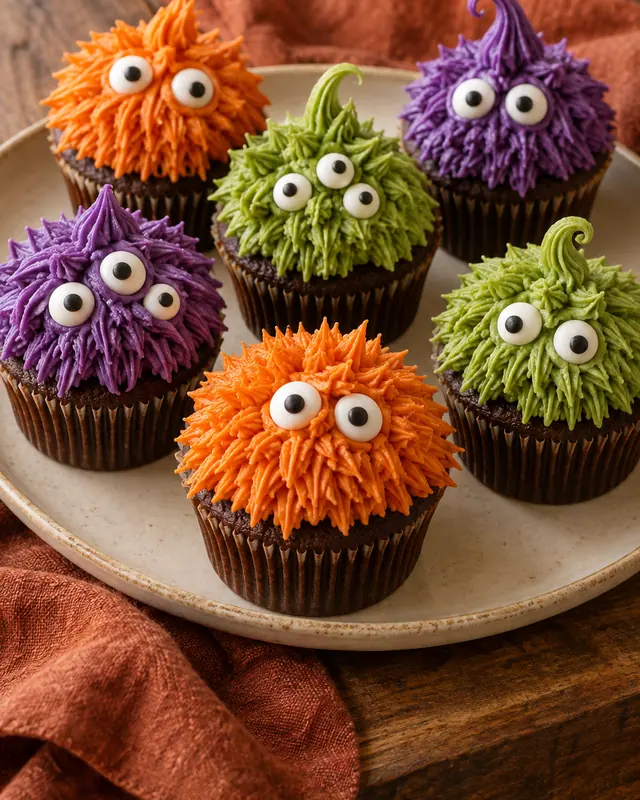 Bunte Monster-Cupcakes mit Zuckeraugen