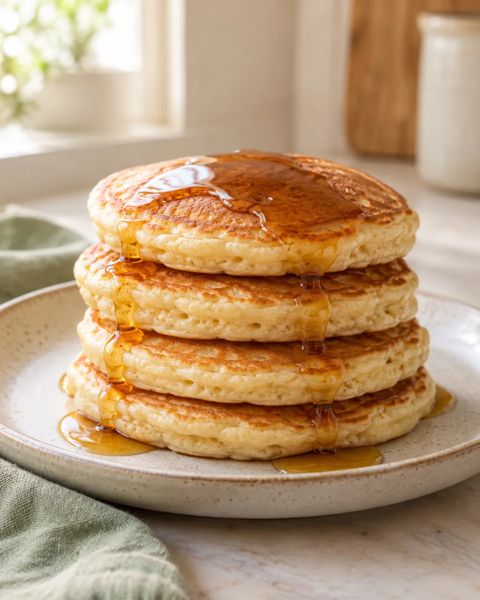 Vegane Pancakes mit Haferdrink – appetitlich angerichtete Rezeptillustration