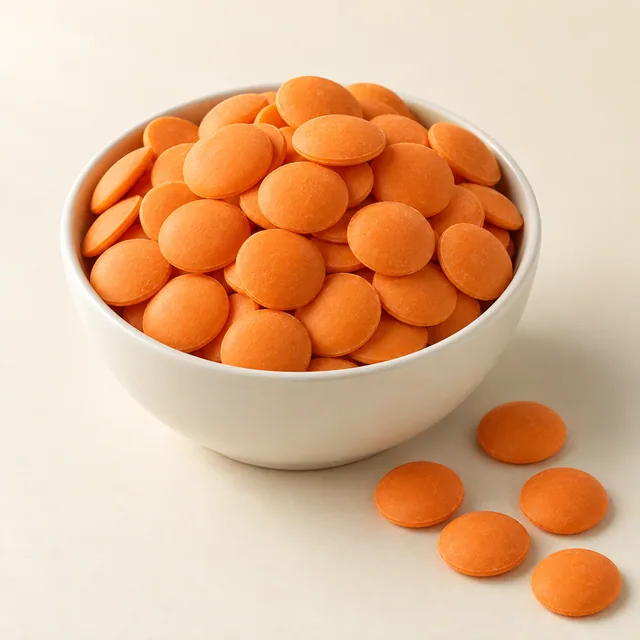 Eigene Illustration: Orange Schmelzdrops in einer neutralen Schale