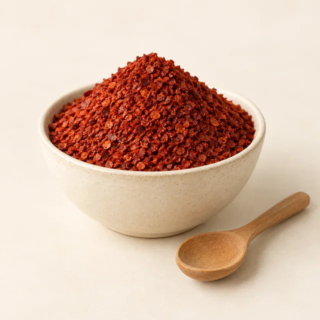 Eigene Illustration: Rote koreanische Chiliflocken in einer neutralen Schale