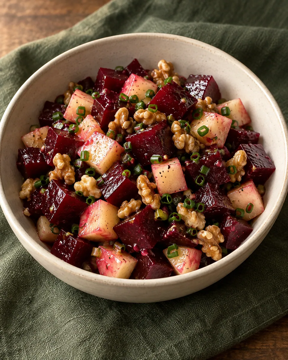Rote-Bete-Apfel-Salat mit Walnüssen und Schnittlauch