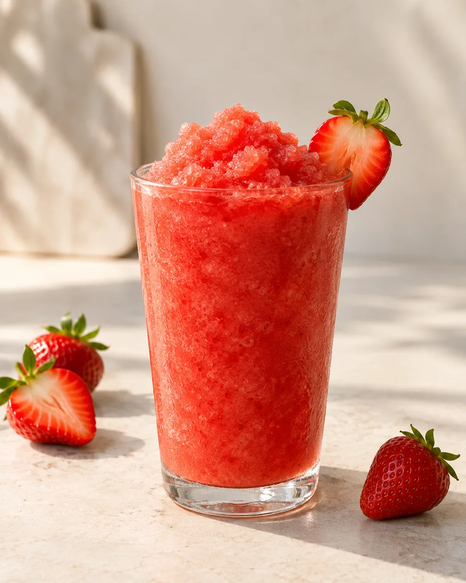 Erdbeer-Slush als feinkristalliner Frozen Drink im Glas