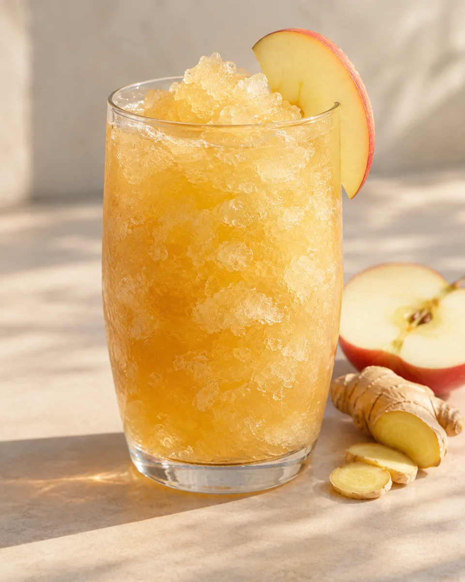 Ingwer-Apfel-Slush als feinkristalliner Frozen Drink im Glas
