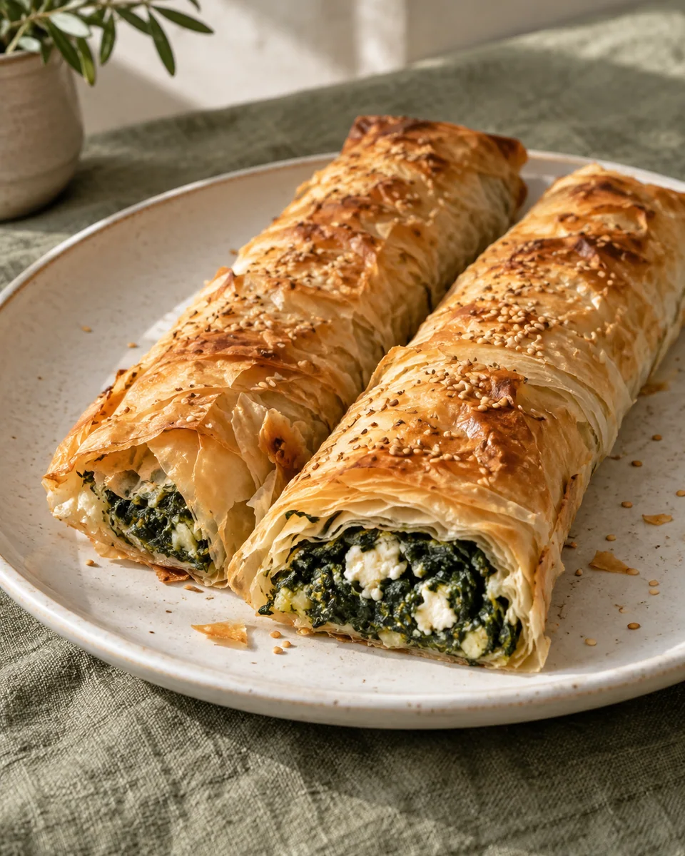 Spinat-Feta-Börek aus dem Ofen – KI-generierte Rezeptillustration