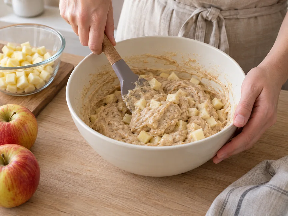 Die Apfelwürfel zuletzt kurz unter den Teig heben, damit die Muffins locker bleiben.