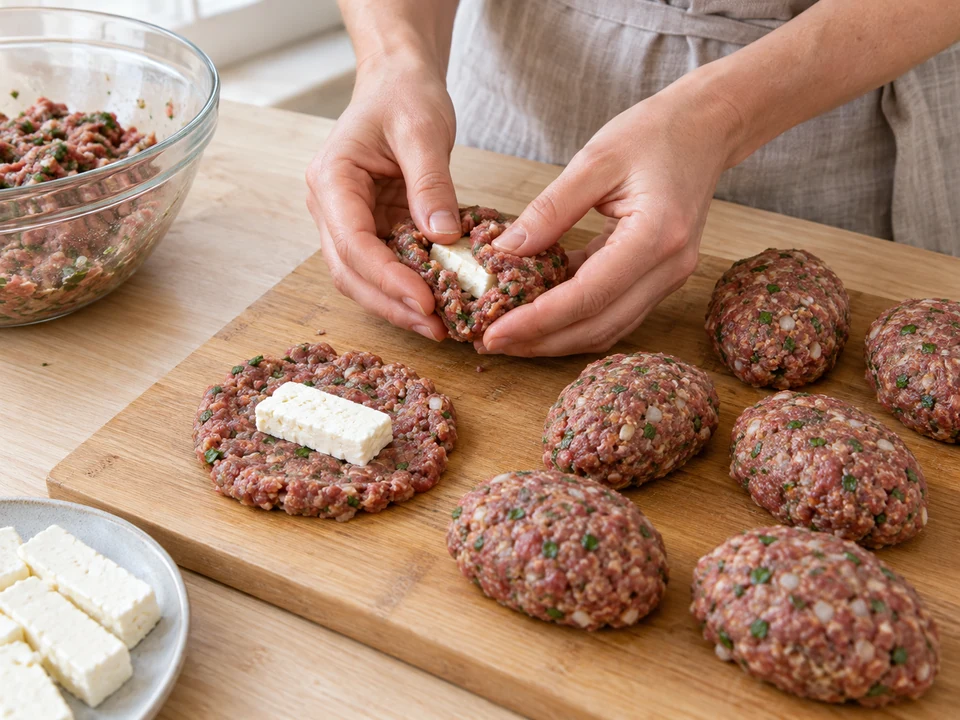 Die Füllung vollständig mit Hackfleisch umschließen.
