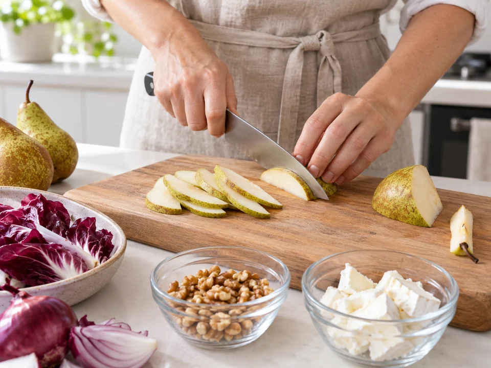 Birnen, Käse und Blech vorbereiten