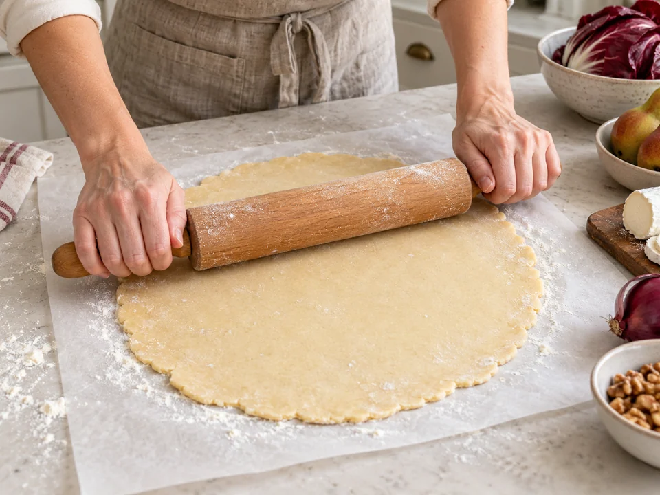 Einen 32-cm-Teigkreis ausrollen