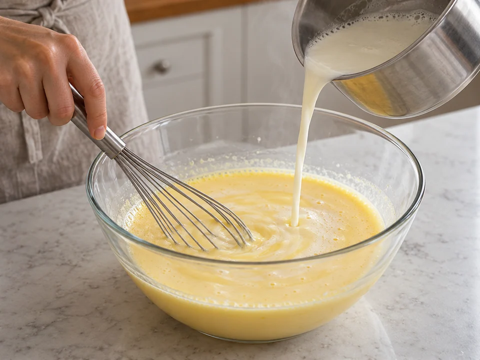 Vanillemilch und Ei verrühren