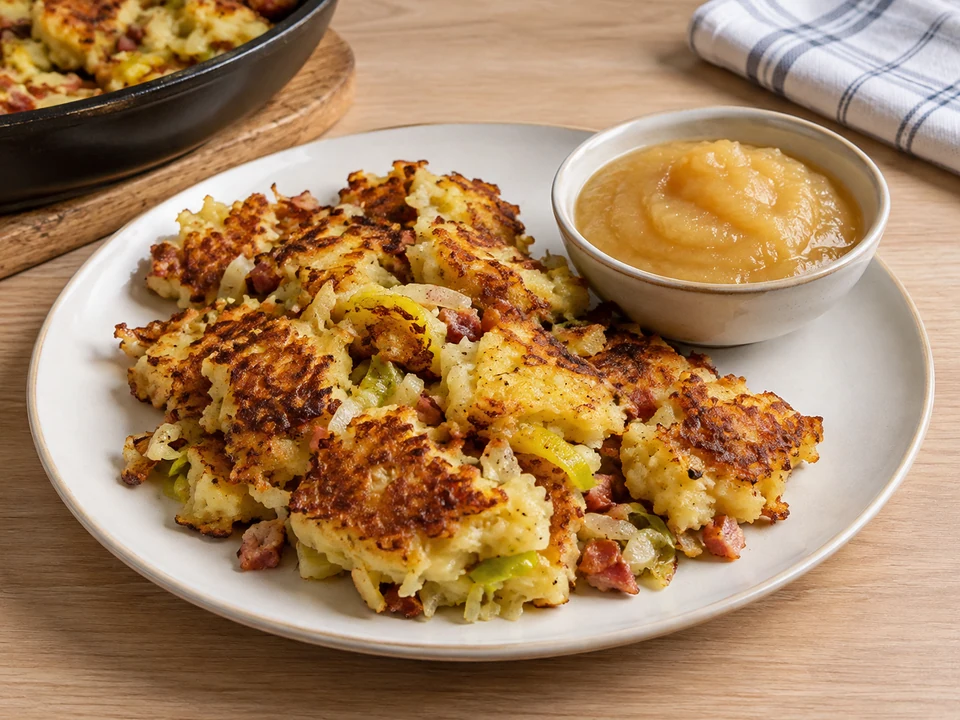 Rustikale Kartoffelstücke mit Apfelmark servieren