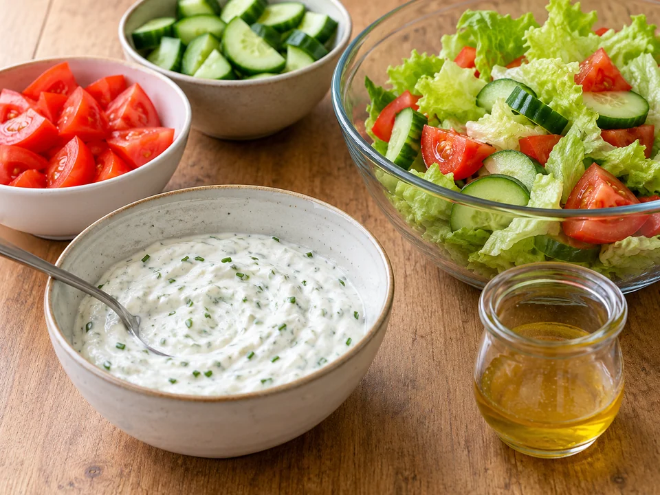 Dip und Salat vorbereiten
