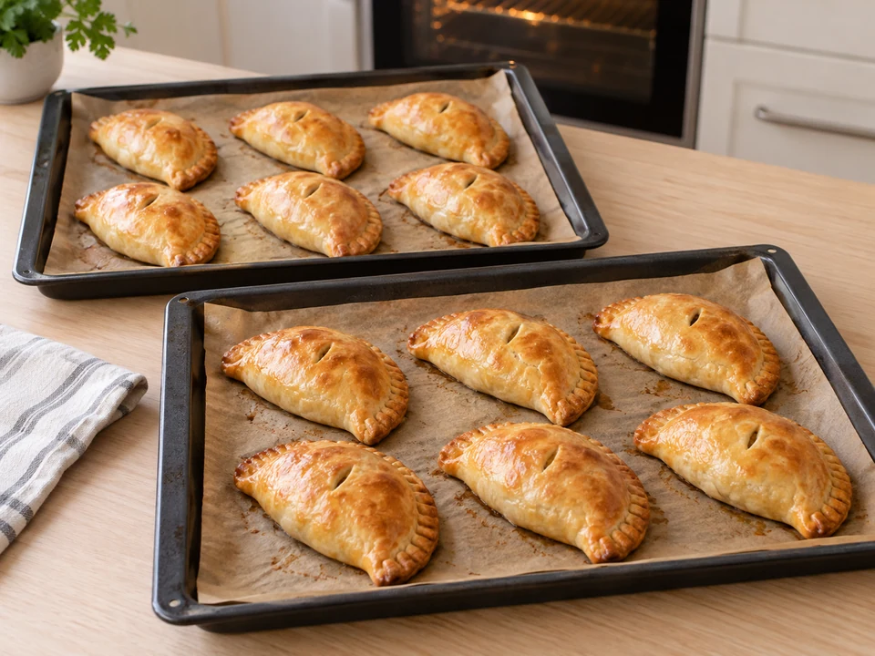 Teigtaschen bestreichen und goldbraun backen.