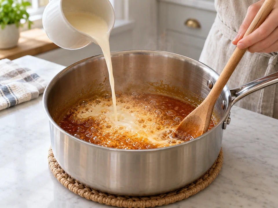 Hellen Karamell kochen und ablöschen
