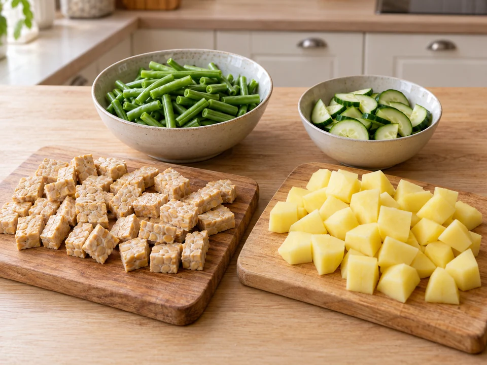 Gemüse und Tempeh vorbereiten