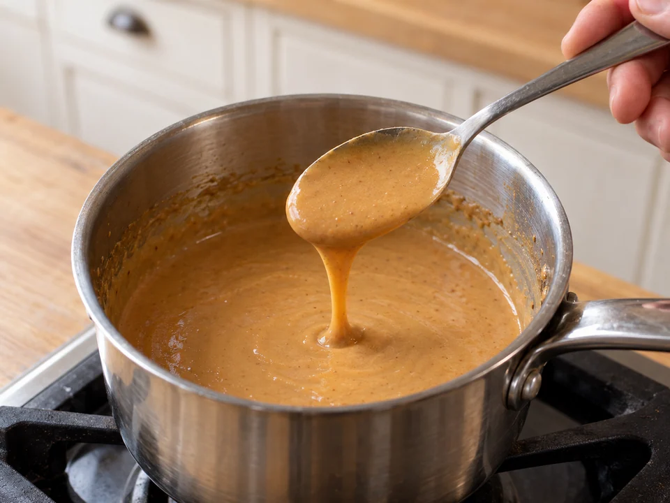 Erdnusssauce erwärmen