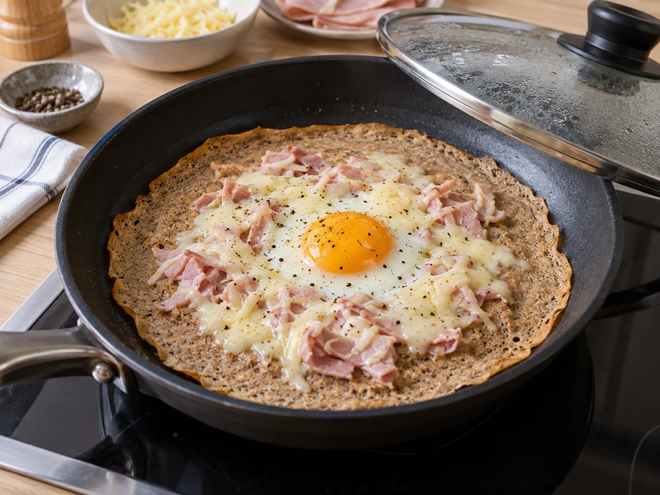 Galette füllen und das Ei zugedeckt vollständig stocken lassen.