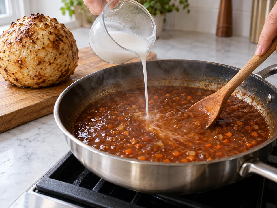 Sauce mit Bratensaft fertigstellen