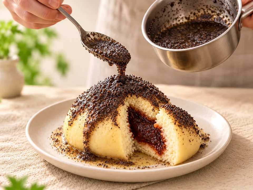 Mohnbutter verteilen und warm servieren