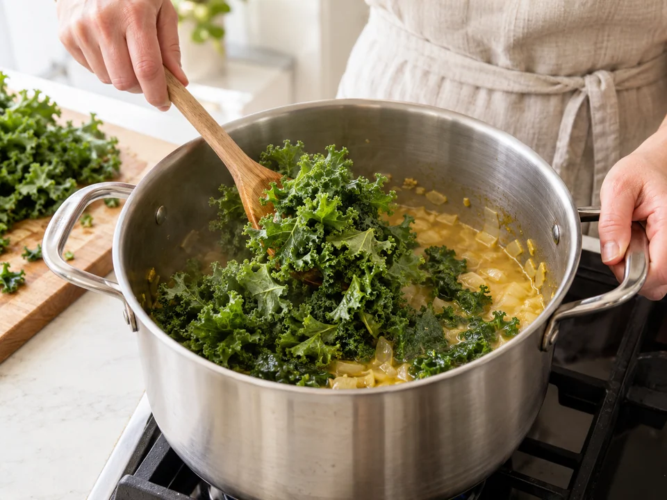 Aromaten dünsten und Kohl zusammenfallen lassen