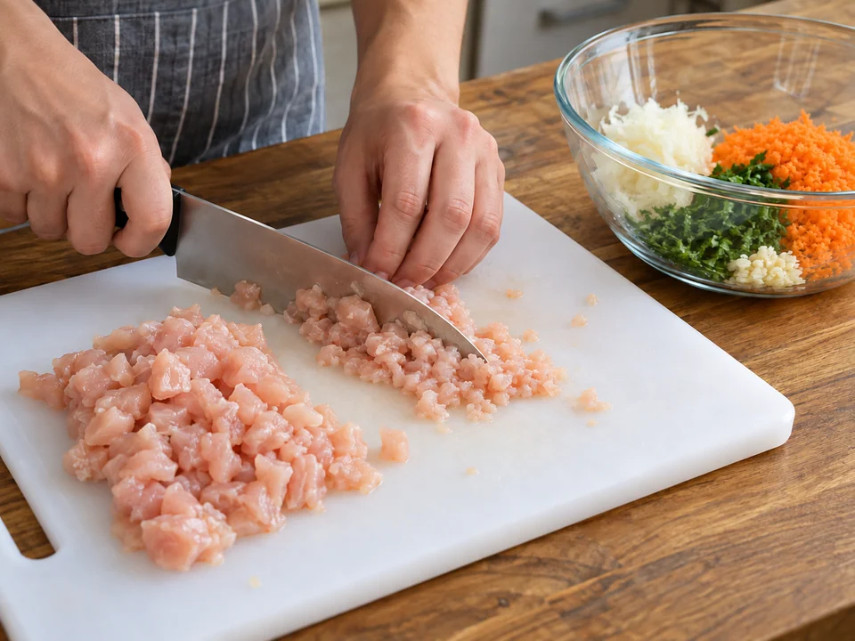 Brustfilet fein zerkleinern