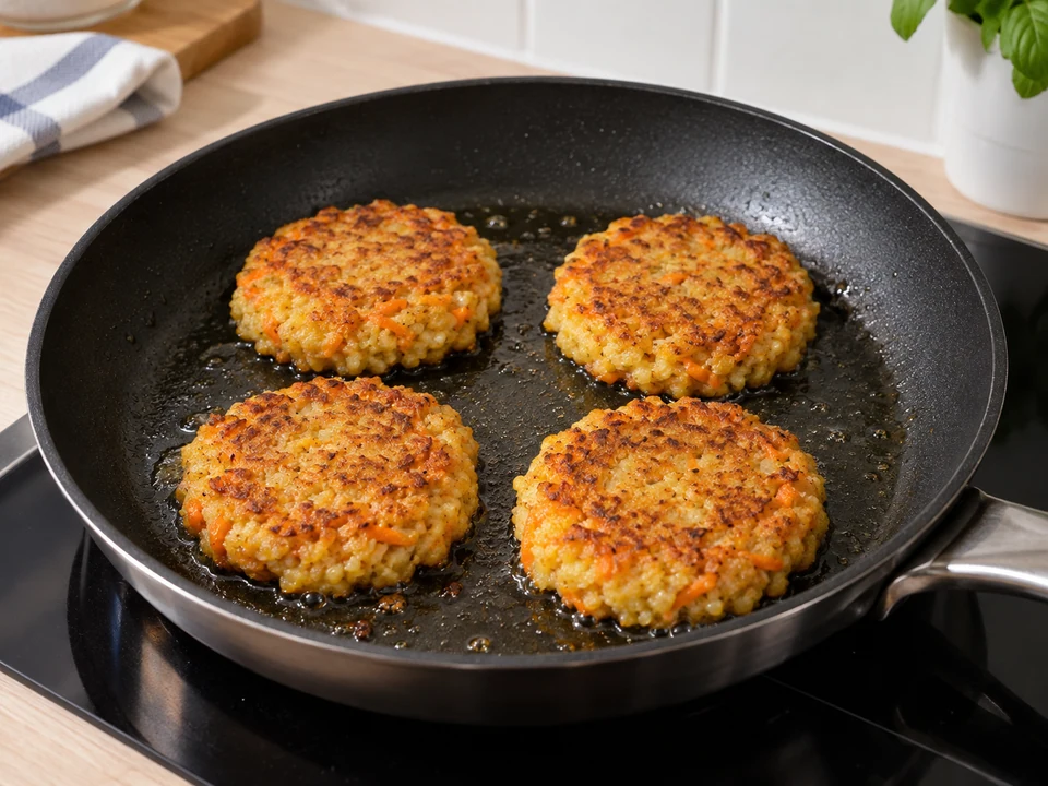Hirsebratlinge langsam von beiden Seiten goldbraun braten.