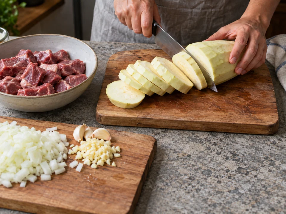 Lamm und Gemüse vorbereiten