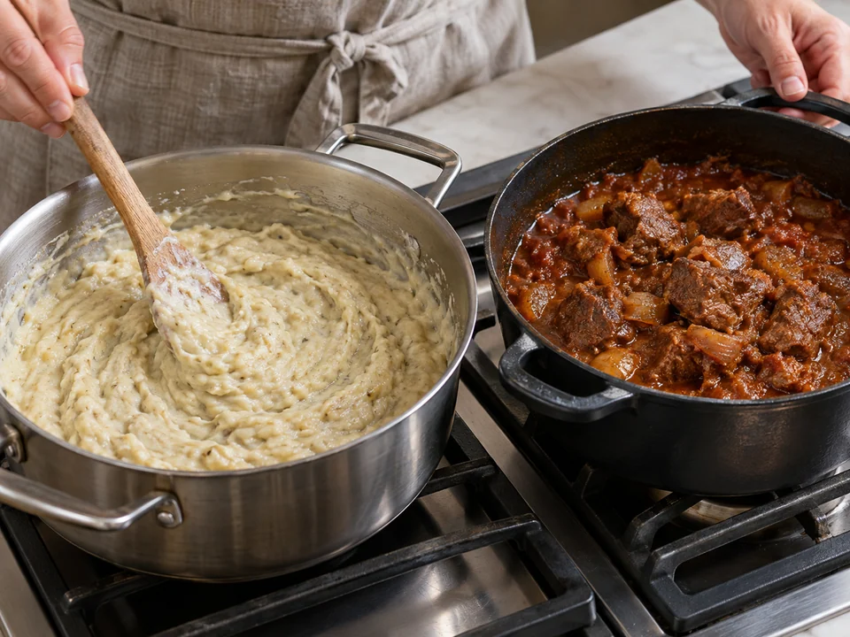 Püree und Ragout fertigstellen