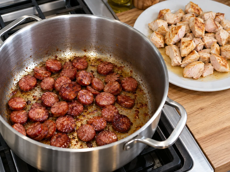 Fleisch und Wurst anbraten