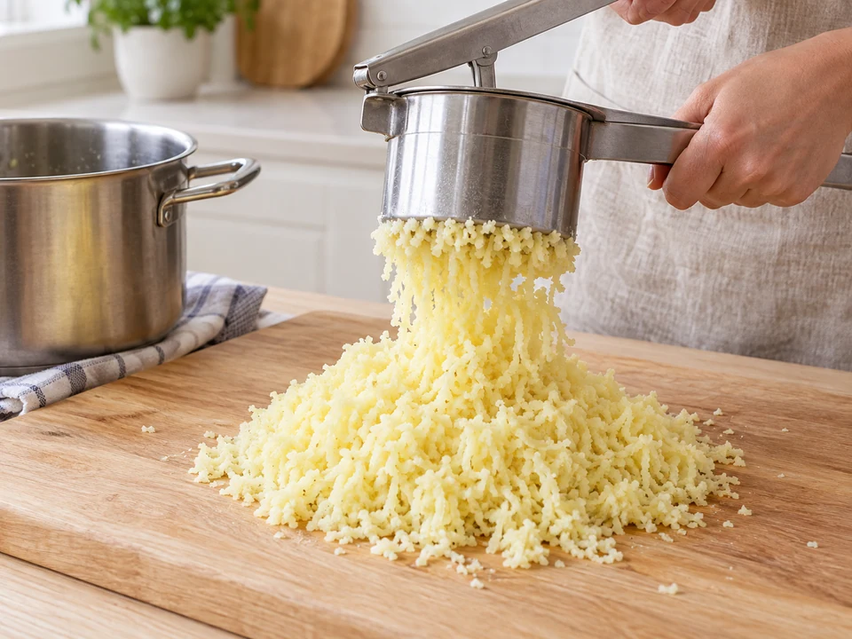 Gegarte Kartoffeln pressen und ausdampfen lassen