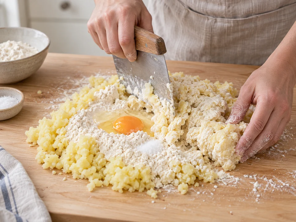 Kartoffeln, Mehl und Ei nur kurz verbinden