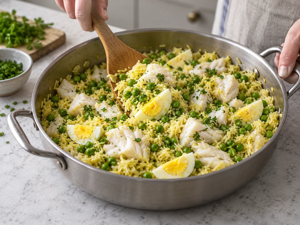 Fisch und Eier unterheben