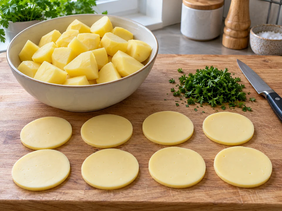 Kartoffeln und Käse vorbereiten