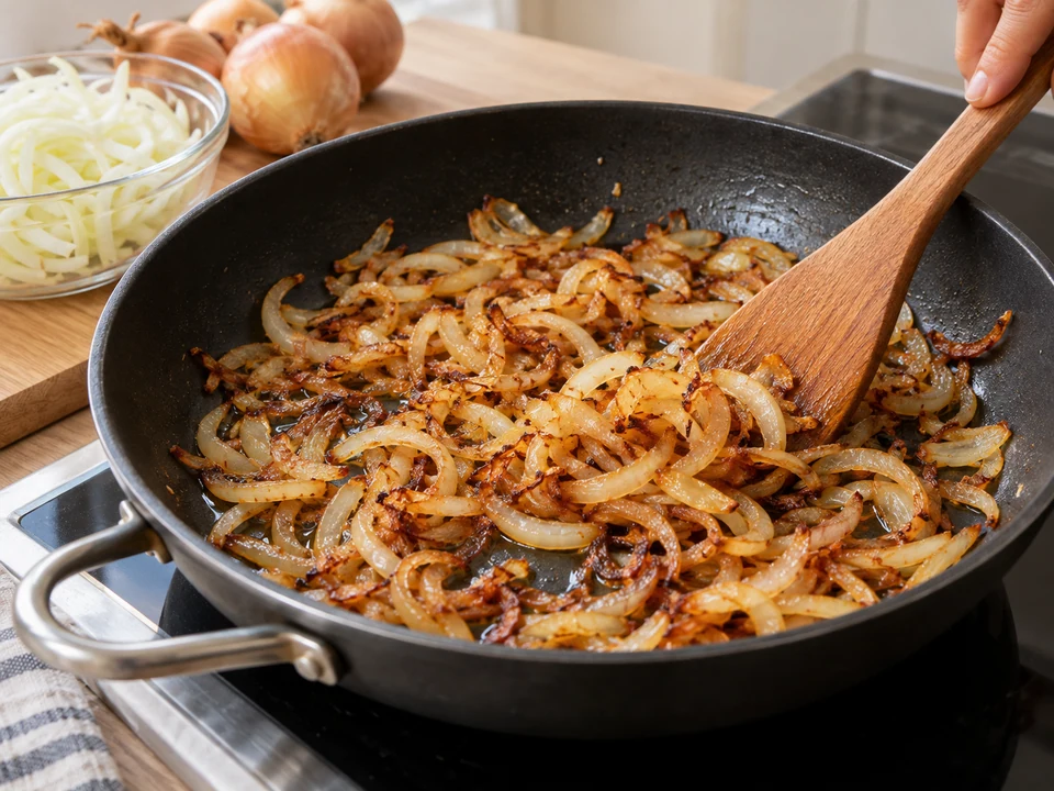 Zwiebelstreifen goldbraun und randknusprig braten