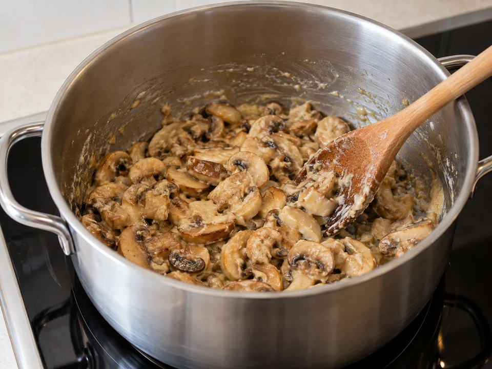 Pilze anbraten und leicht binden