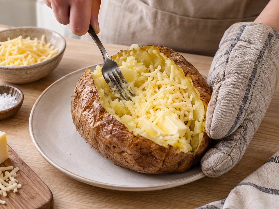 Butter und Käse direkt im Kartoffelinneren verrühren