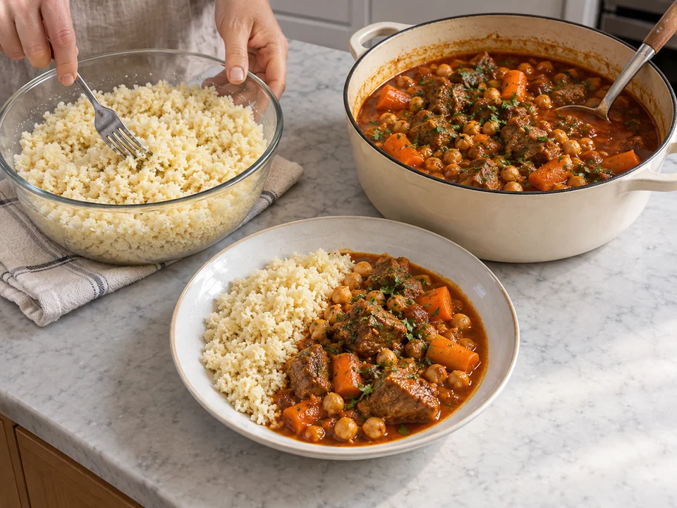 Couscous quellen lassen und servieren