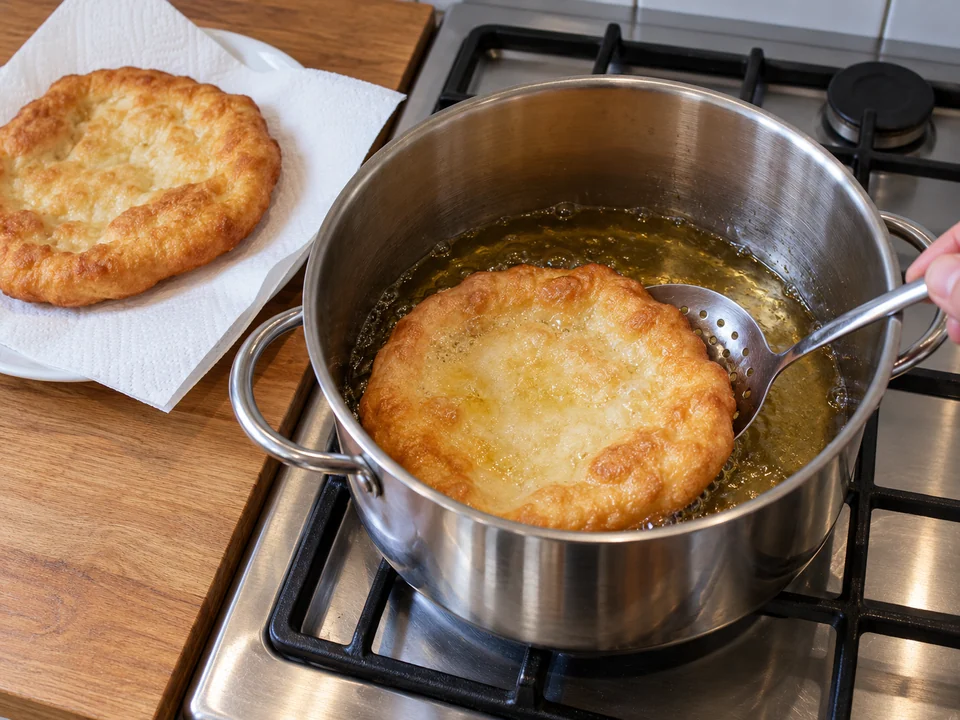 Lángos einzeln goldbraun ausbacken