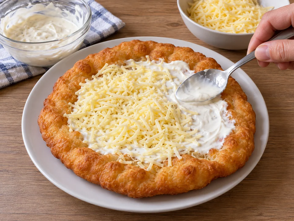 Warm mit Creme und Käse belegen