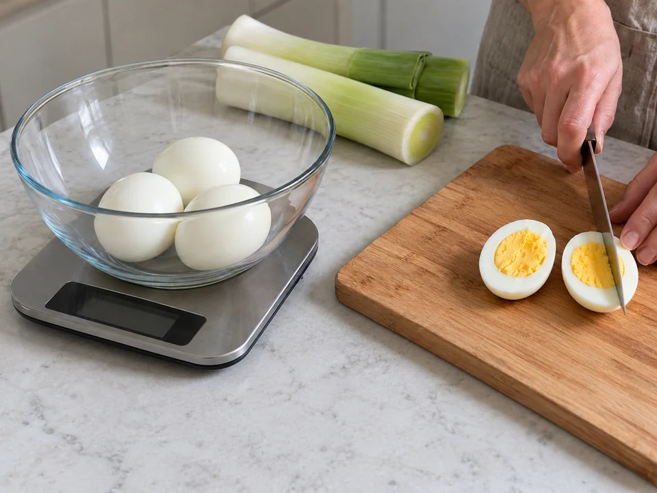 Eier hart kochen und abwiegen
