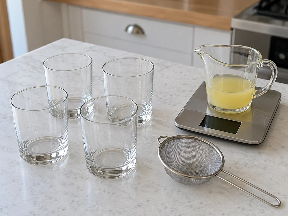 Saft und Gläser vorbereiten